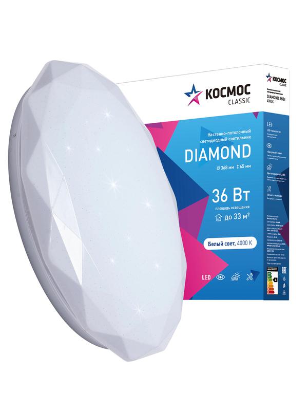 Светильник светодиодный Classic DIAMOND 36Вт 230В 4000К 2340лм 368х65мм настенно-потолочный КОСМОС KCDiam36W_4000 в интернет-магазине Рэмкабель