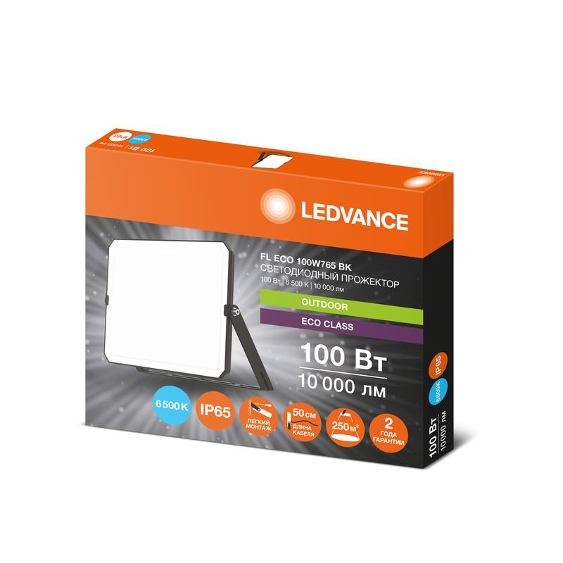 Прожектор светодиодный СДО FL ECO 100W 765 G4 уличный матов. стекло алюм. черн. LEDVANCE 4099854400179 в интернет-магазине Рэмкабель