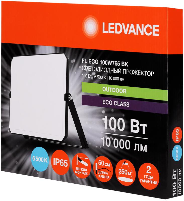 Прожектор светодиодный СДО FL ECO 100W 765 G4 уличный матов. стекло алюм. черн. LEDVANCE 4099854400179 в интернет-магазине Рэмкабель